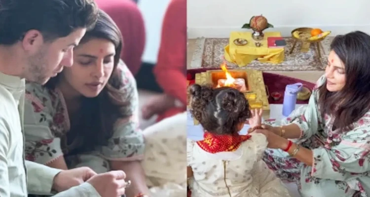 বিজয়া দশমীতে মেয়ের পা ধুইয়ে দিলেন প্রিয়াঙ্কা-নিক