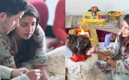 বিজয়া দশমীতে মেয়ের পা ধুইয়ে দিলেন প্রিয়াঙ্কা-নিক